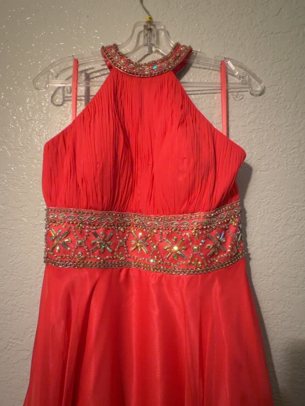 Women’s Red Beaded Halter Dress